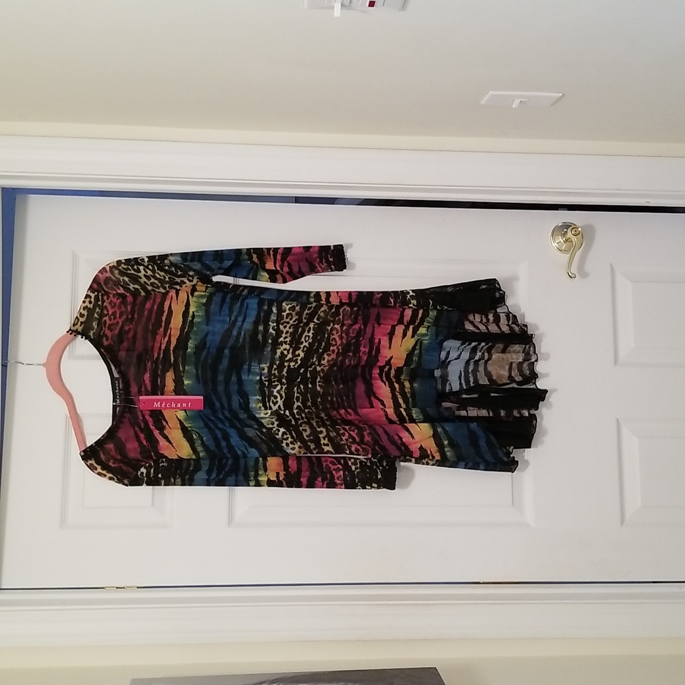 Mechant Sheer Tie Dye Animal Print Tunic  Sz Med